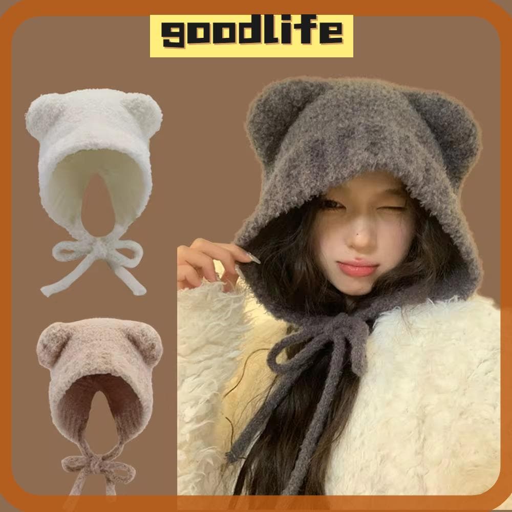 Boné Bomber De Malha GOODLIVE , Chapéu De Lã Para Orelha De Urso Com Proteção De Ouvido Y2k , Bonito E Quente Corda , Go