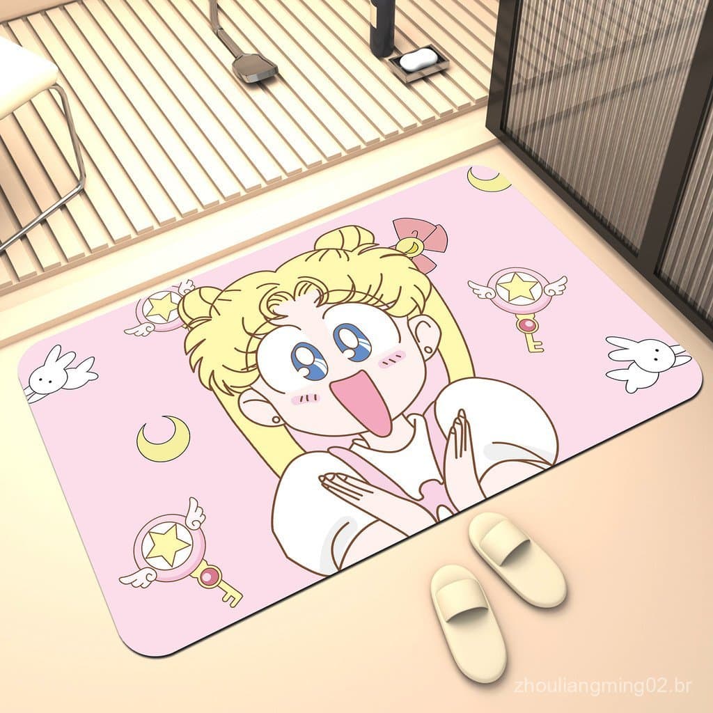 Tapete absorvente de diatomita Sailor Moon para banheiro, tapete antiderrapante, tapete de entrada para banheiro, tapete