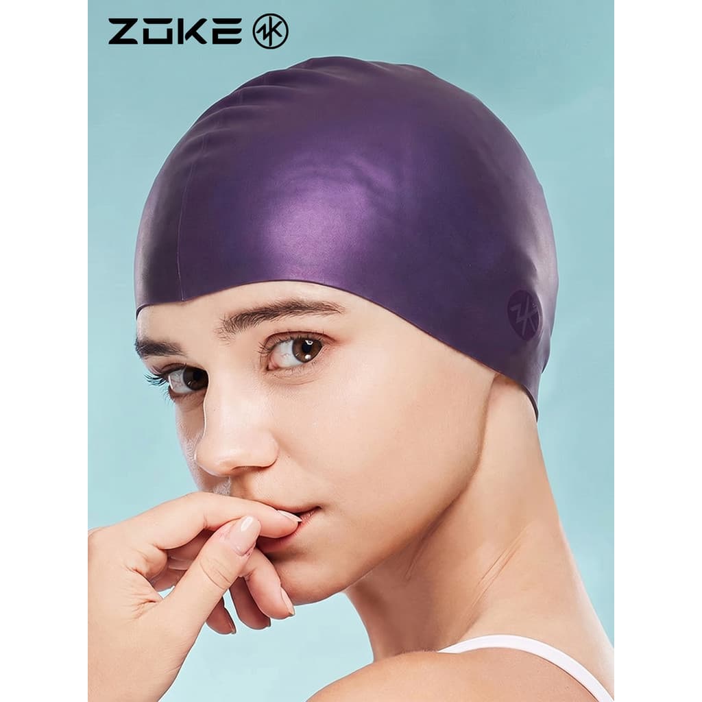 Touca de natação de Silicone Zhuke Circunferência da cabeça grande Cabelo longo À prova d'água Cuidados com os cabelos P