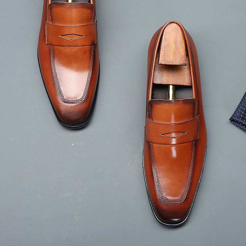 Sapatos masculinos casuais de negócios britânicos, couro genuíno, respirável, mocassins masculinos, marrom, retrô, bico
