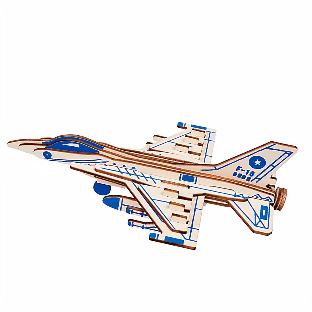 F16 Fighter Quebra-cabeça de madeira Brinquedos educativos infantis Quebra-cabeça tridimensional feito à mão Modelo DIY