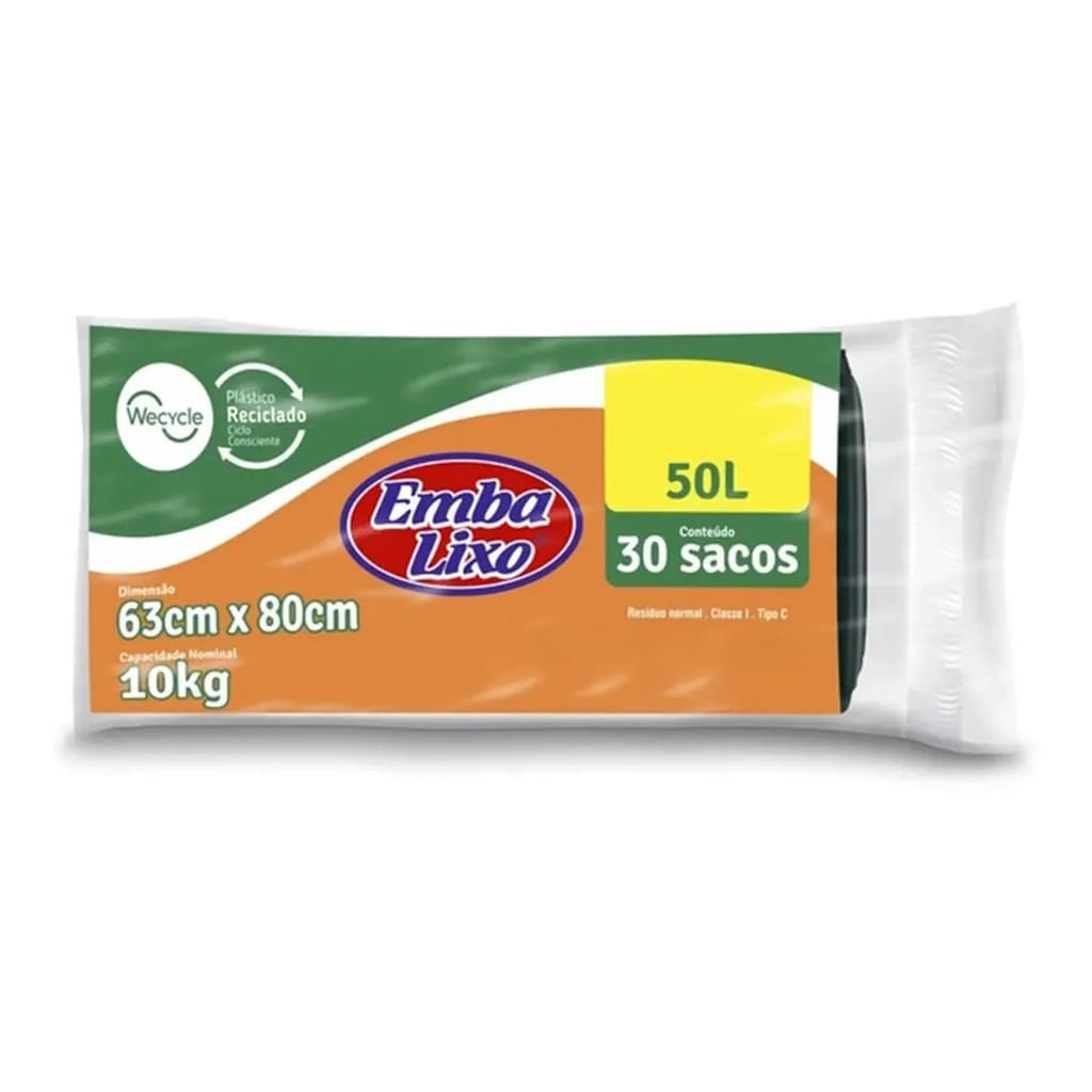 Saco Lixo 50l Preto Reciclado C/30 - Embalixo