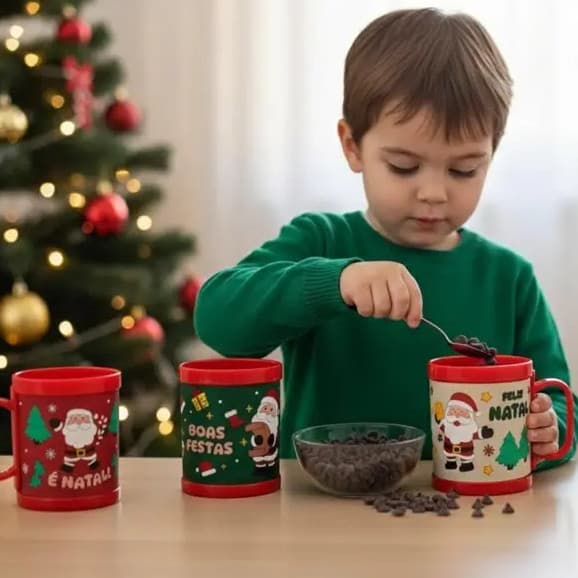 2 Caneca Natalina Wincy 3D – Plástico Resistente, Tema de Natal, Decoração e Presente