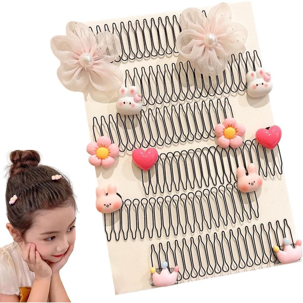 Presilhas de Cabelo Invisíveis 6 peças/conjunto/Pente Flexível de Metal, com Decorações de Coelho e Flor, Acessórios par