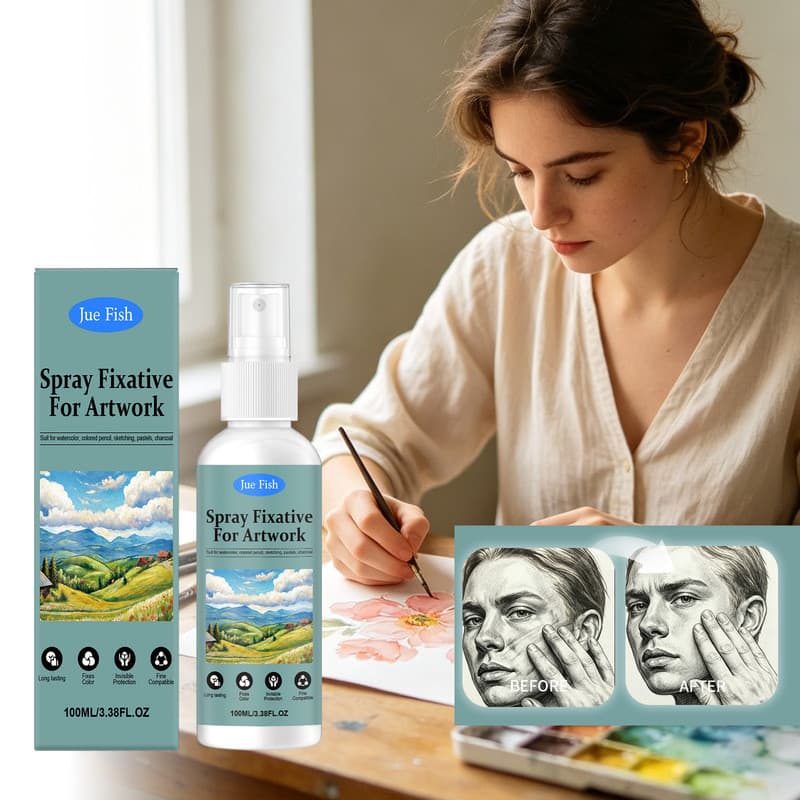 Estoque pronto Jue Fish Spray de pintura fixa à base de água Art Works Líquido protetor dedicado de secagem rápida e não