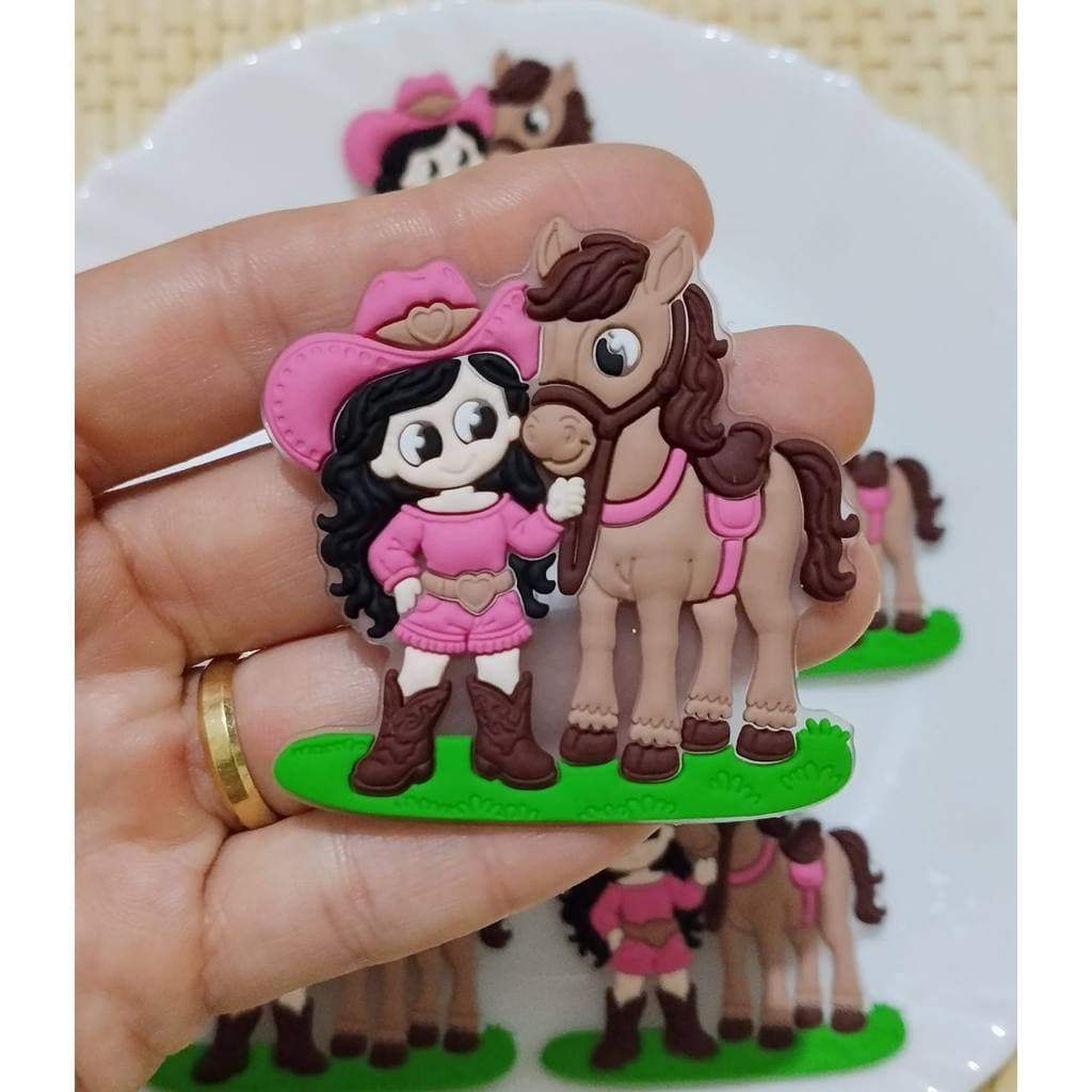 Aplique Emborrachado Babuche Boiadeira com Cavalo 05 unid