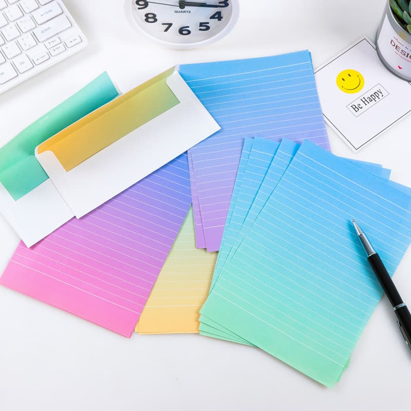 Estilo de arte simples cor sólida gradiente carta conjunto de Envelope de papel bonito estilo fresco timbrado carta de a