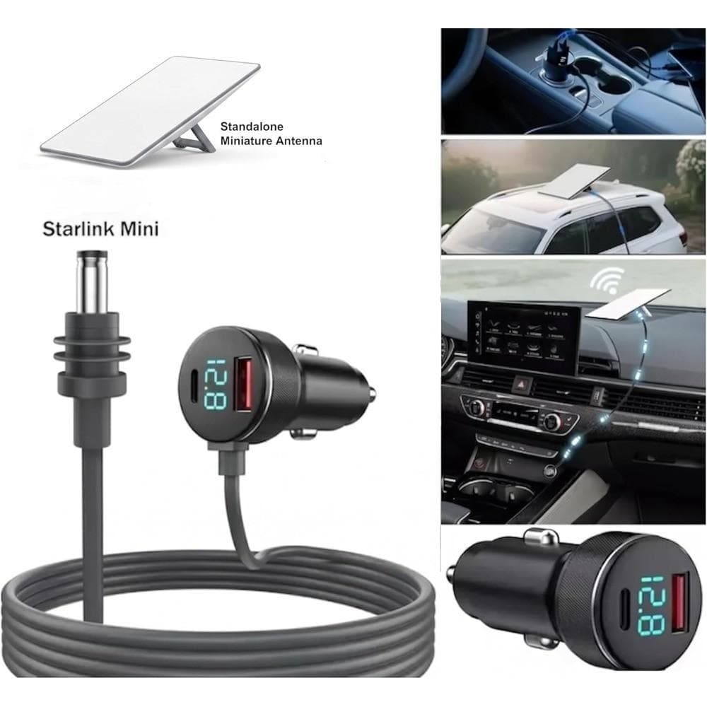 Carregador Veicular Starlink Mini QC3.0 20W PD 30W USB-C 2M/3M Voltímetro