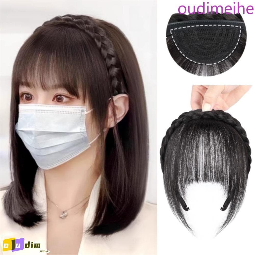 Faixa De Cabelo Com Franja Falsa OUDIMEIHE , Extensão Sintética Pura , Clipe Marrom Natural Em Postiços
