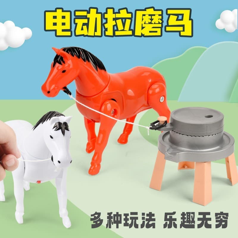 Empurrar escovado burro mesmo estilo simulação elétrica pônei andando pequeno burro puxando carrinho brinquedo pilha cav