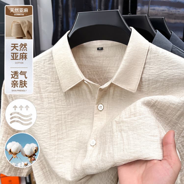 High-End 2026 verão novo estilo de linho camisa de manga curta masculina Casual pele-amigável respirável fino All-Match