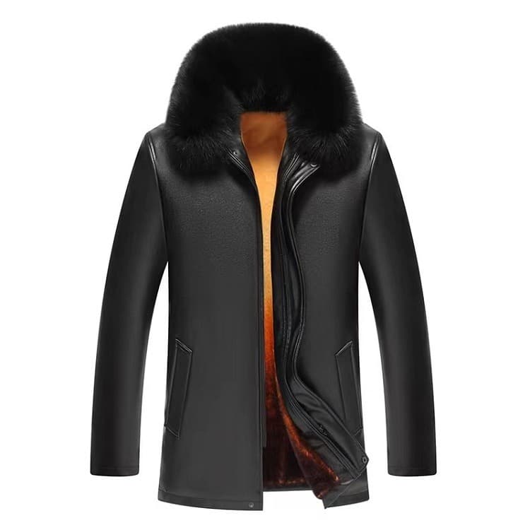 Estilo Engrossado Couro Moda Masculina Outerwear Gola De Pele Bordado Jaquetas De Masculino Casual Mais Jaqueta De Velud