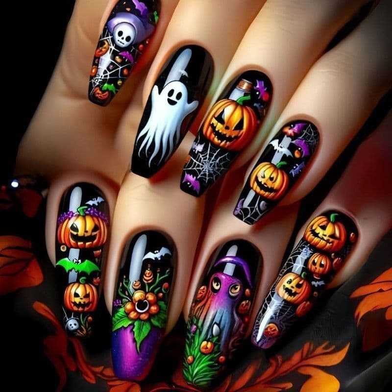 Estoque pronto novo estilo Halloween escuro Wearable prego longo Ballet prego abóbora fantasma polvo Manicure remendo 8.