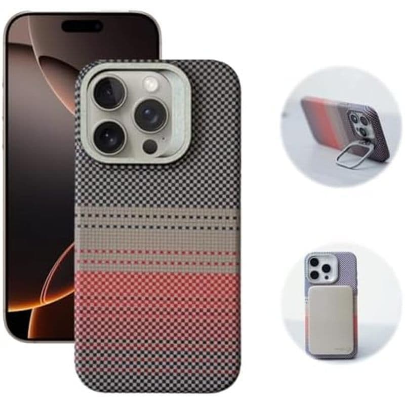 Capa Para IPhone 16 Pro/Max Fibras De Carbono Textura Suporte De Lente De Liga [Compatível Com MagSafe] Pixel Kevlar Ult