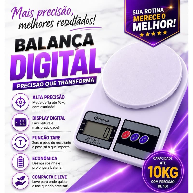 Balança Digital Cozinha 10Kg Precisão Balança de Alimentos Cozinha  Uso  Profissional Fitness Dietas Confeitaria