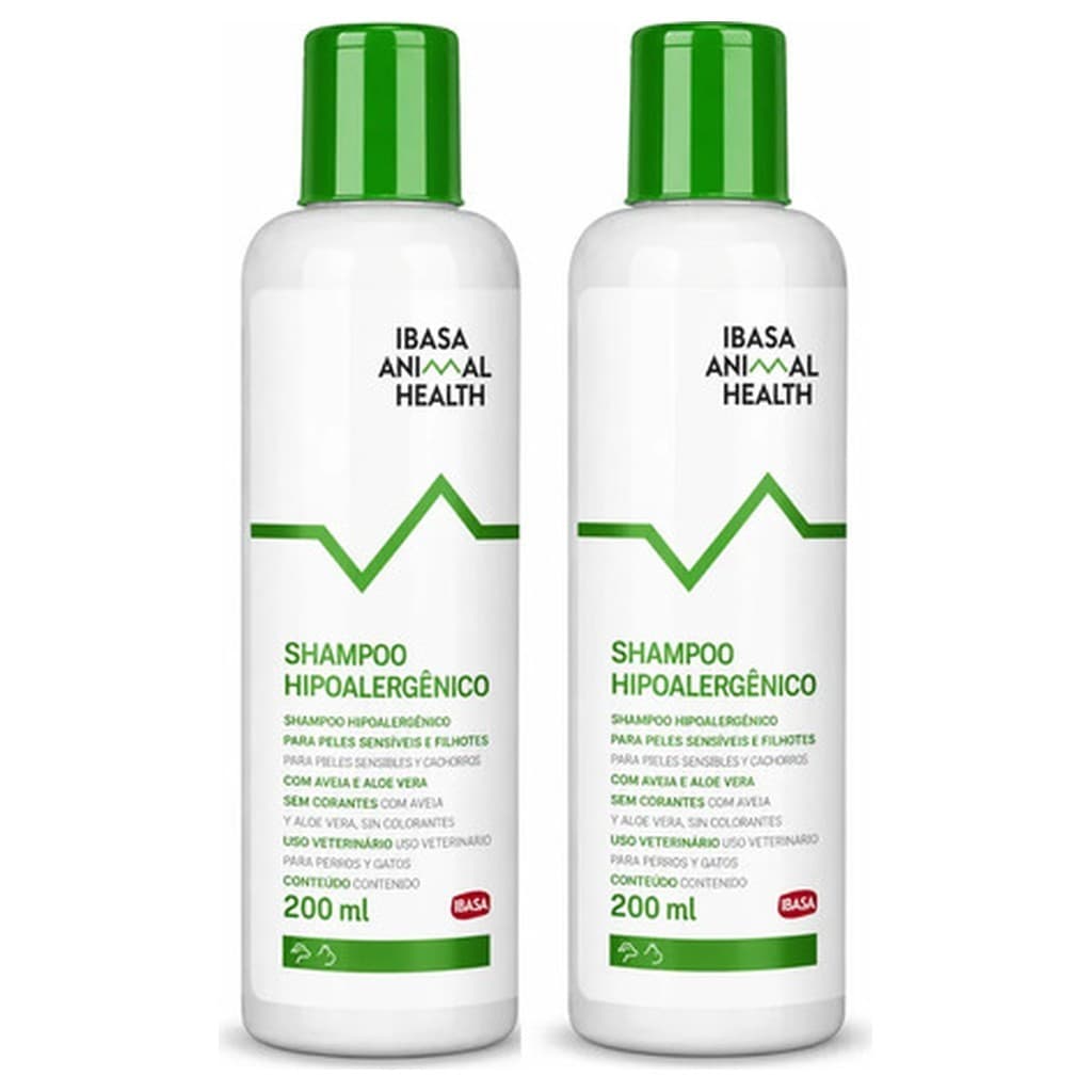 Kit 2 Shampoo Hipoalergico IBASA Animal Health 200ml Aveia Cães Gatos Pele Sensível