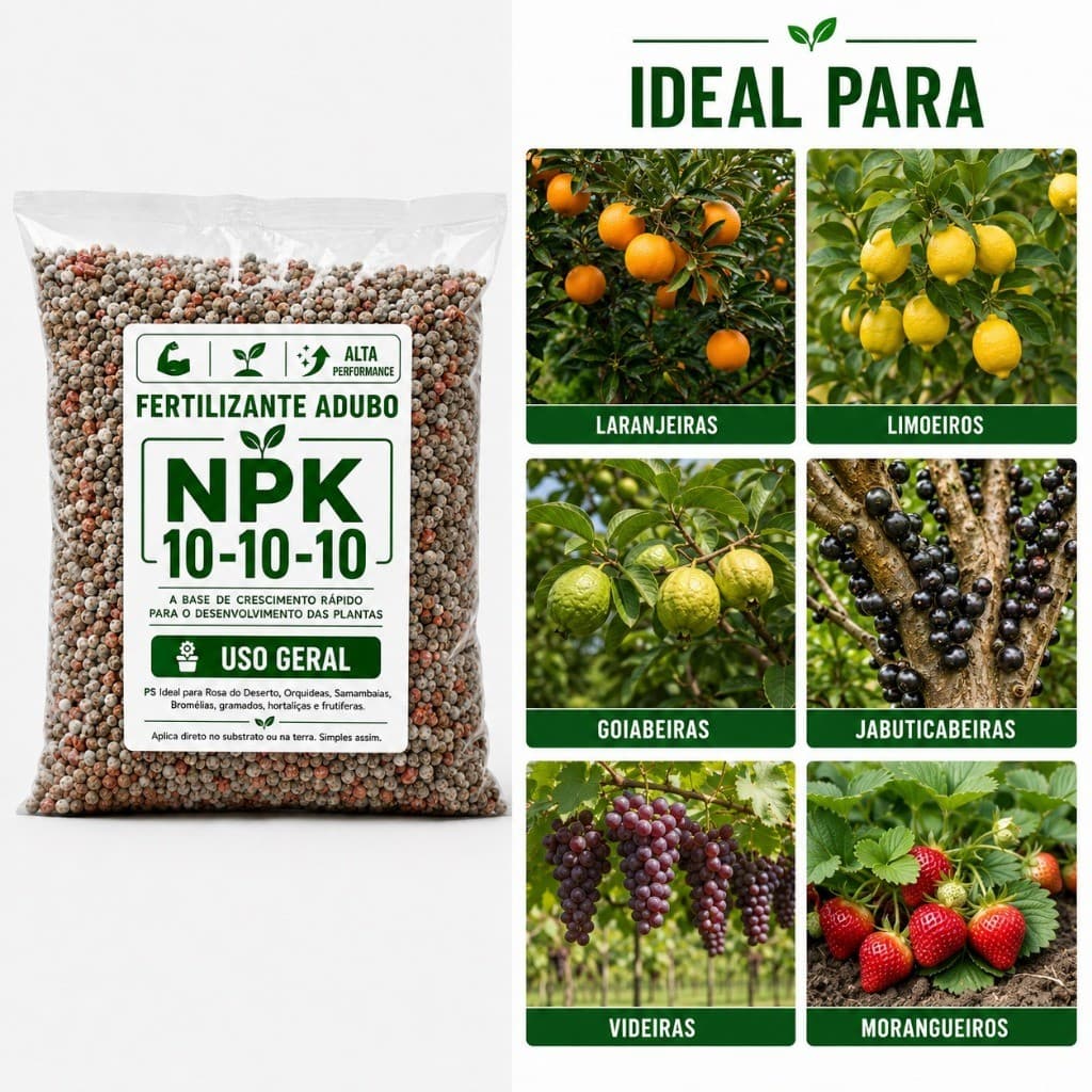 Adubo NPK 10-10-10 Fertilizante Completo Para Plantas Hortas Frutíferas Gramados Hortaliças Geral