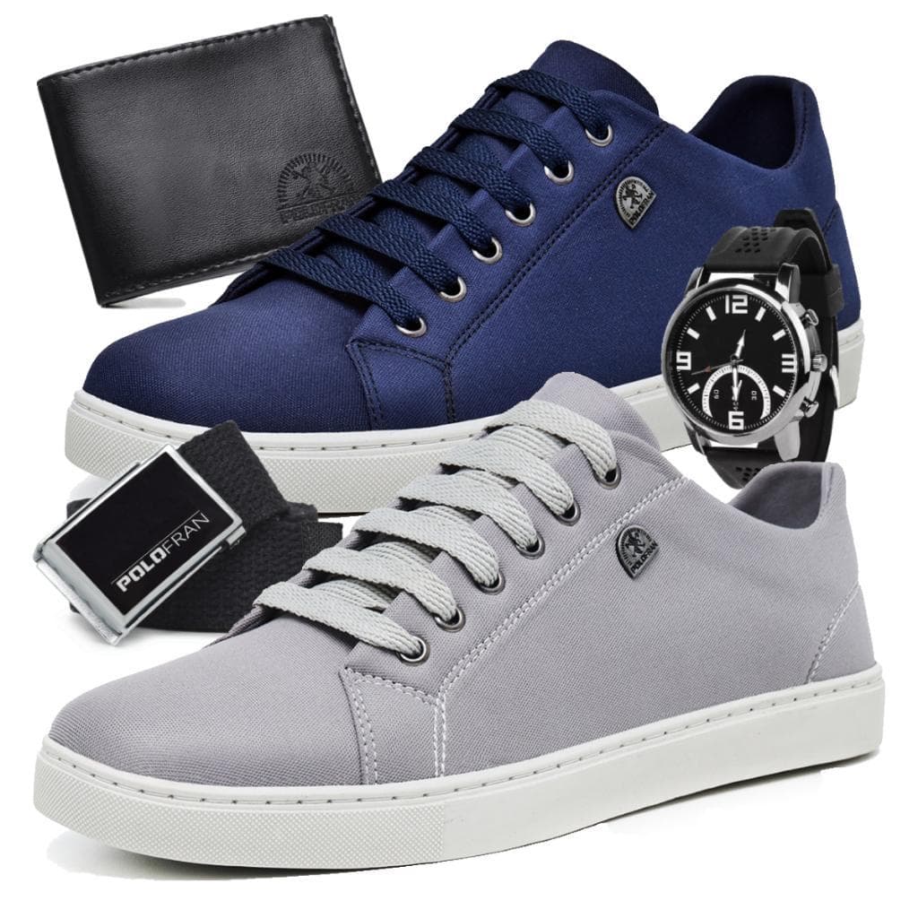 Kit 2 Tênis Masculino Sapatênis Polo Fran Básico Casual Com Carteira Cinto e Relógio London- Oferta!