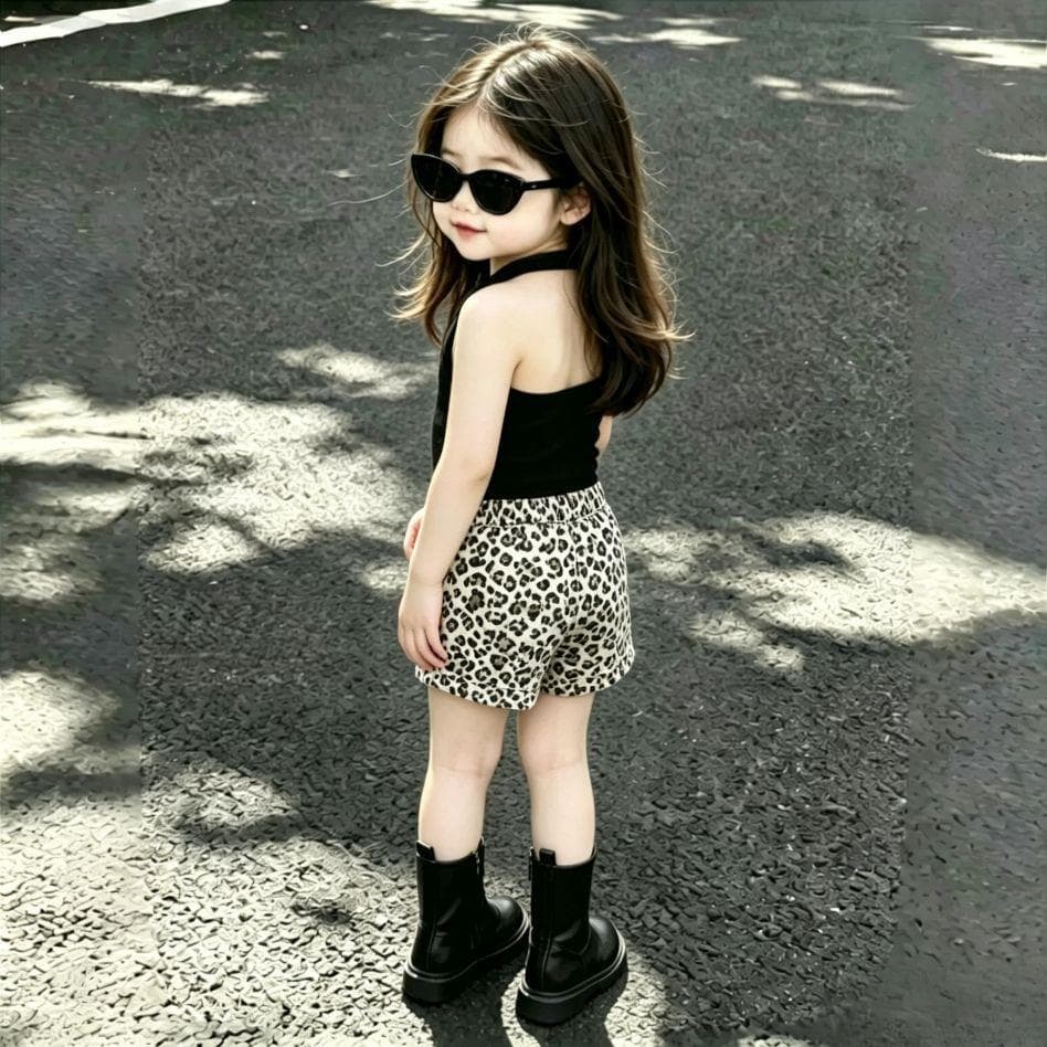 [Novidades] Meninas cor sólida Halterneck colete conjunto de duas peças 2026 verão novo estilo moda bonito dos desenhos
