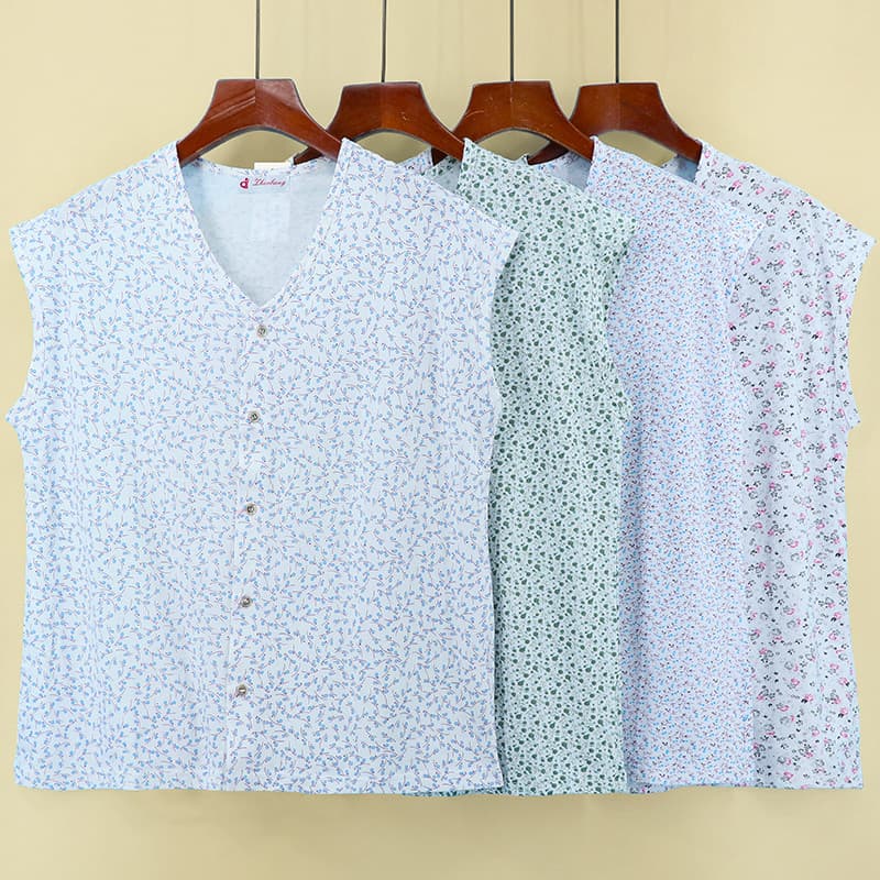 Mulheres puro algodão sem mangas cardigan colete de meia-idade idosos puro algodão tamanho grande aberto-corpo camiseta