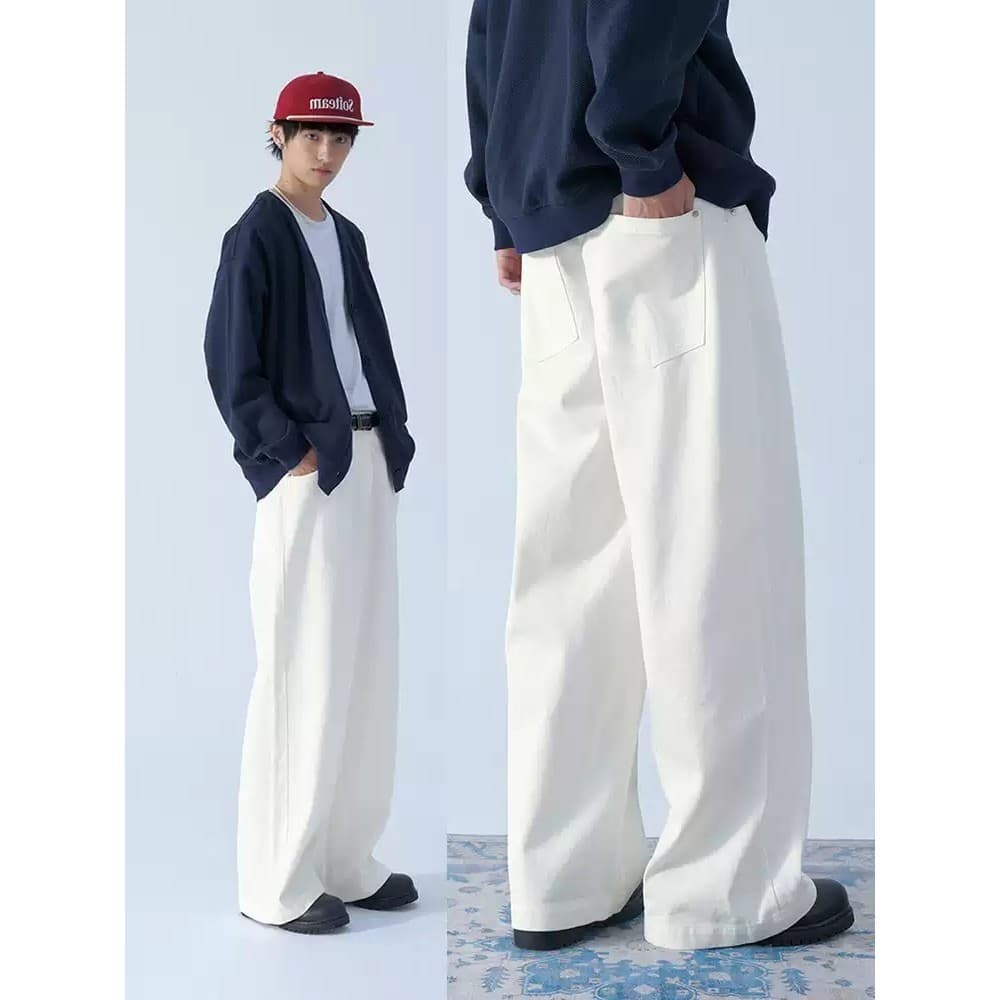 Calças de perna reta brancas calças de brim masculinas calças casuais calças soltas calças soltas Retro branco jeans lav