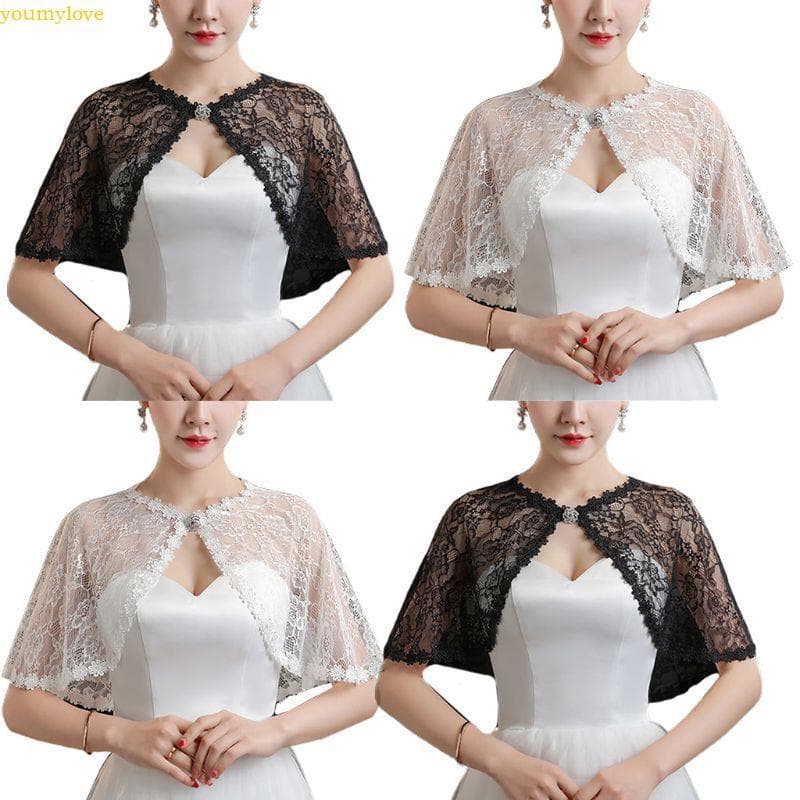 youmylove Feminino Casamento Nupcial Floral Renda Envoltório Xale Perspectiva Bordado Baile Encolher Para Strass Fivela