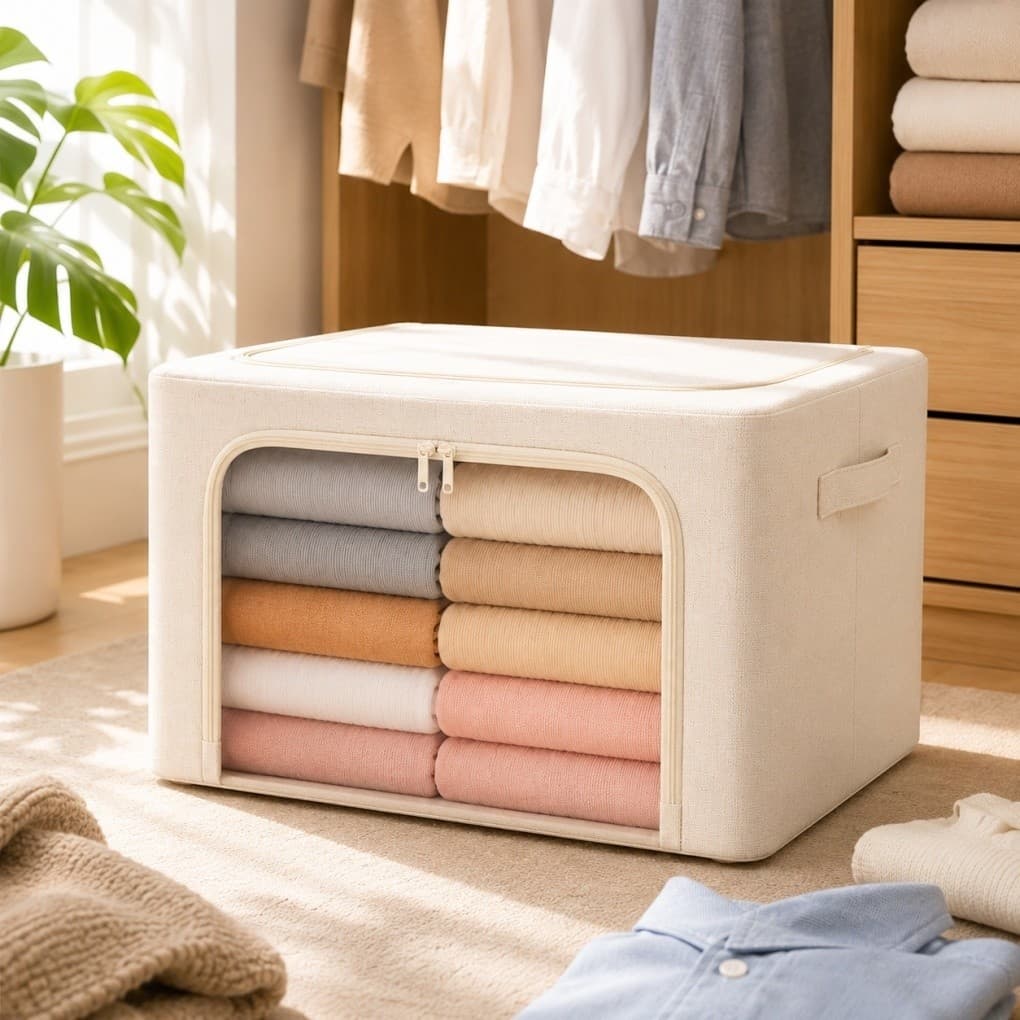 Caixa Organizadora Dobrável para Roupas | Visor Transparente | Zíper Duplo | Edredom Cobertor Toalhas Guarda-Roupa