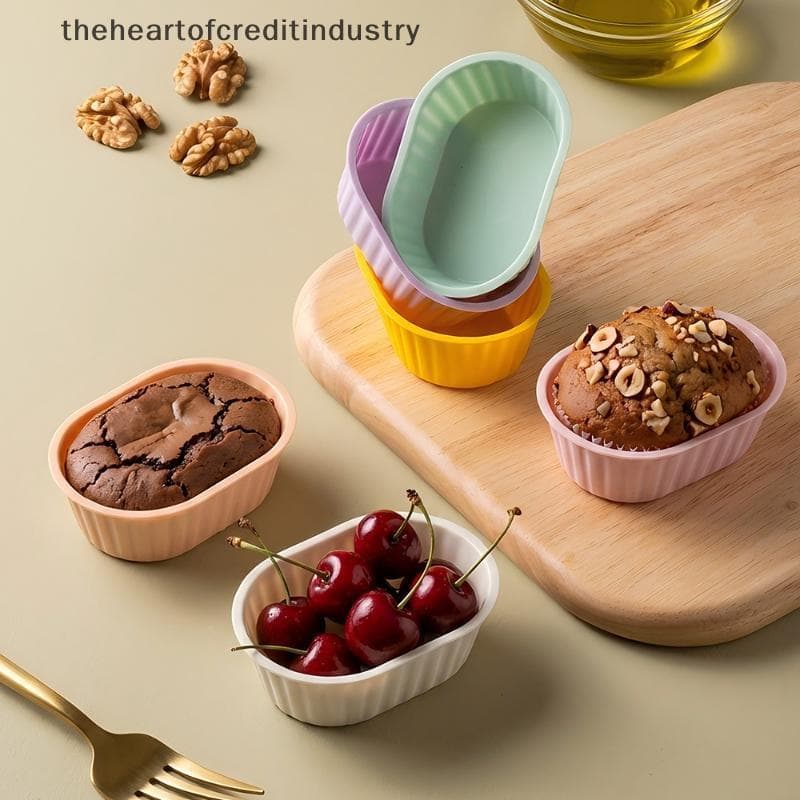 6 Copos De Cozimento De Silicone Moldes Ovais Para Muffins Panelas Não Tóxicas Ideais Festas Celebrações