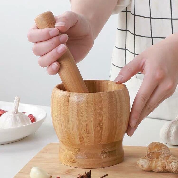 Triturador de alho à moda antiga argamassa de alho Manual doméstico espremedor de bambu gengibre alho masher masher mash