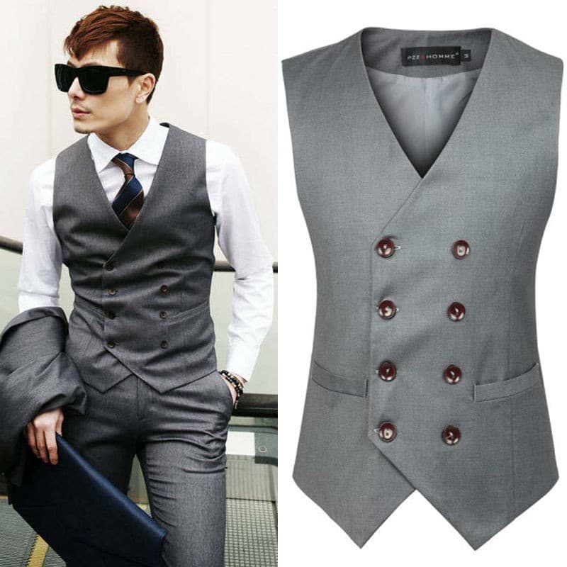 Colete Masculino Sólido De Peito Duplo , Resistente A Rugas , Slim Fit , Formal Para Negócios Urbanos , Roupas De Escrit