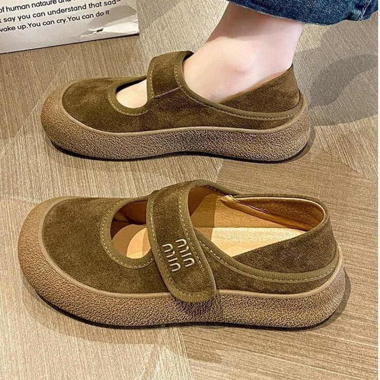 Sapatos femininos de camurça sintética Mary Jane com sola grossa, Mules de duas peças com velcro, sapatos de sola de mad