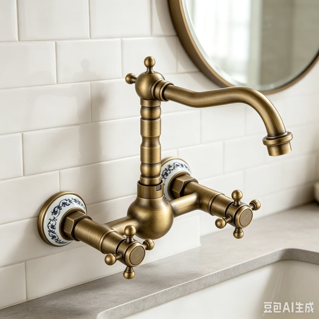 Torneiras De Bacia De Bronze Antigo Torneira Da Cozinha Do Banheiro Giratória Fixado Na Parede Alça Dupla Misturadoras Q