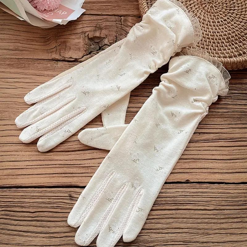 Protetor solar luvas de renda estilo fino estendido tela sensível ao toque de comprimento médio antiderrapante verão pan