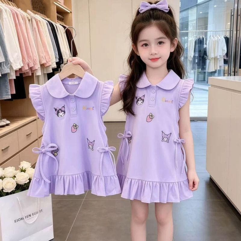 [Promoção por tempo limitado] Vestido Kuromi para meninas Vestido de verão 2026 Novo estilo infantil elegante gola polo