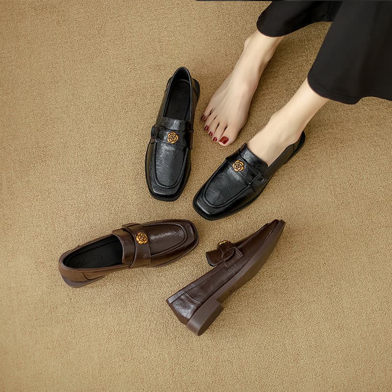 Mocassins de um Pedal feminino estilo britânico preto plano pequeno sapatos de couro ervilhas sapatos profissionais tama