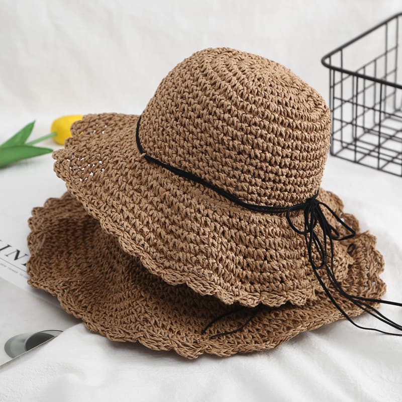 Novo produto chapéu de palha pai-filho mãe-filha viagem artesanal chapéu de praia crianças arco guarda-sol chapéu protet
