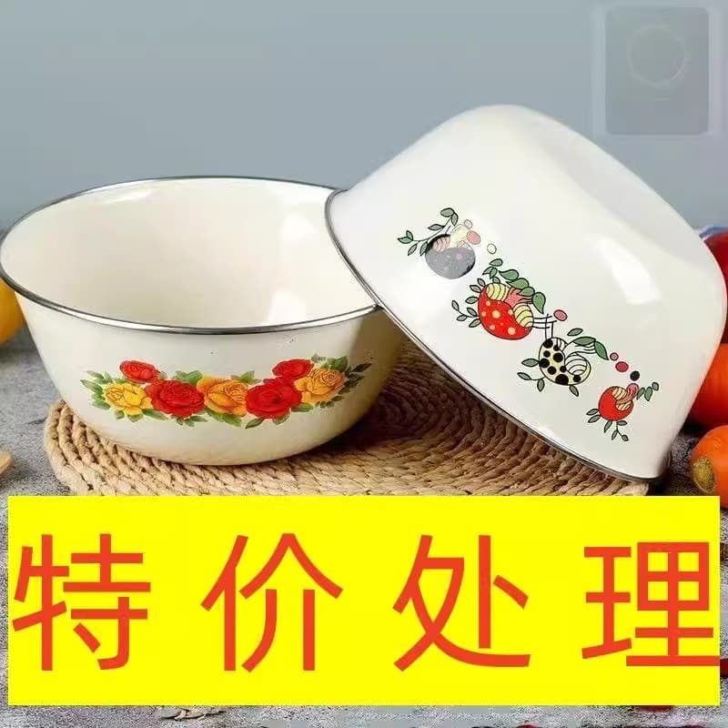 [3 bacias] Bacia de mistura de esmalte à moda antiga de comércio exterior Bacia de sopa de cozinha de tamanho grande com