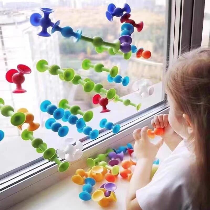 Crianças variedade criativa música pegajosa Silicone macio blocos de construção ventosa emenda grande partícula portátil