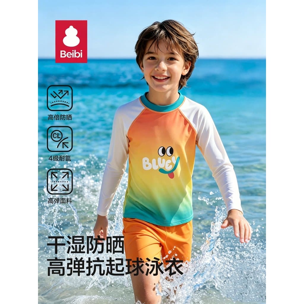Crianças dividir maiô de manga comprida meninos verão bonito Smiley rosto protetor solar de secagem rápida pequeno médio