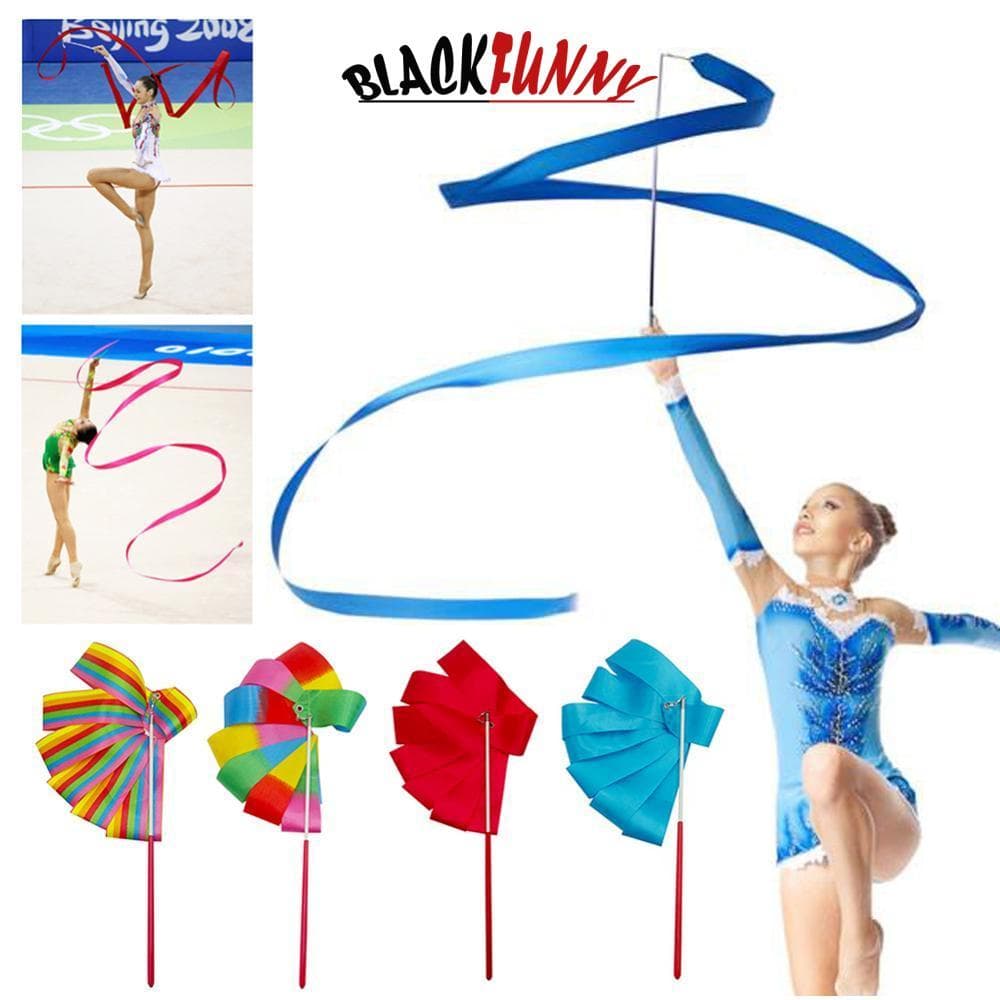 BLACKFUNNY 4M Colorido Ginásio Dança Arte Rítmica Fitas De Ginástica Ballet Streamer Girando Haste Vara Para Treinamento