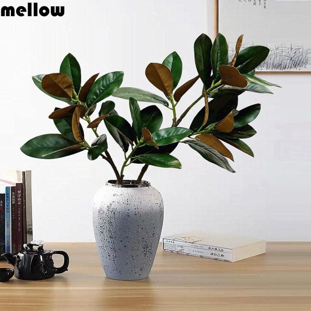 Ramo De Árvore De Magnólia Simulado Suave , Planta Artificial Artesanal Com 2 Garfos , Grandes Plantas Artificiais