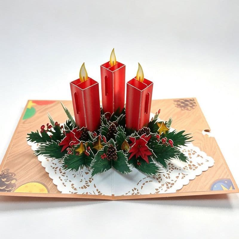 Castiçal de natal 3D tridimensional cartão de felicitações de alta aparência engrossado cartão de felicitações mensagem