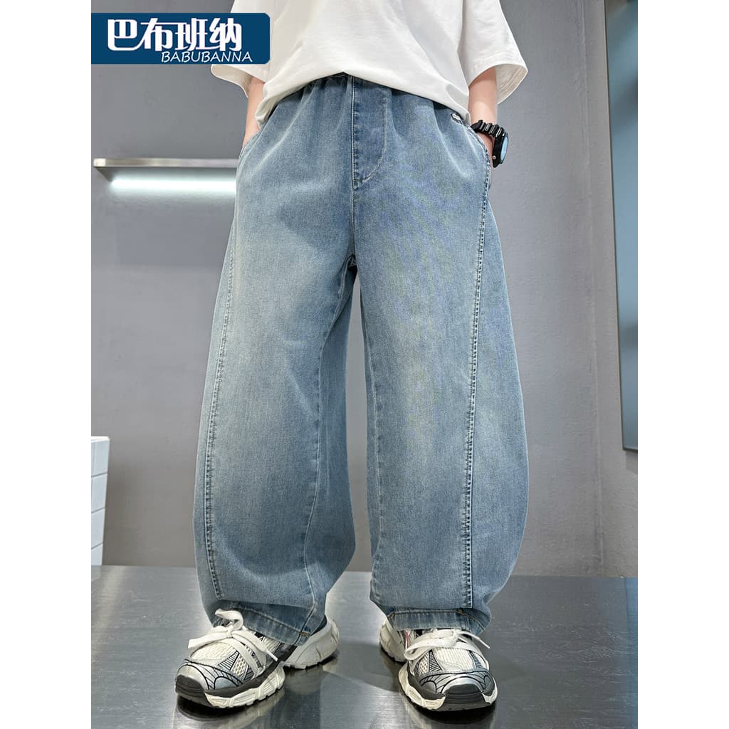 Calças de brim para meninos verão estilo fino 2026 novo estilo calças infantis roupas de verão grandes calças infantis m