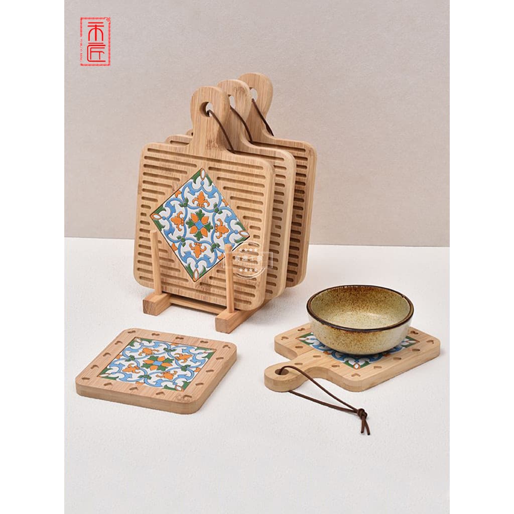 Hejiang almofada de isolamento de azulejo de bambu, retrô, Desktop, cerâmica, com alça, copo de água, conjunto de chá, l