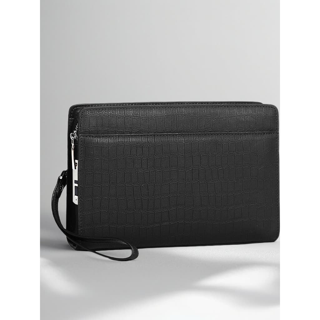 Masculino genuíno couro genuíno embreagem padrão de crocodilo negócios grande capacidade embreagem moda impressão digita