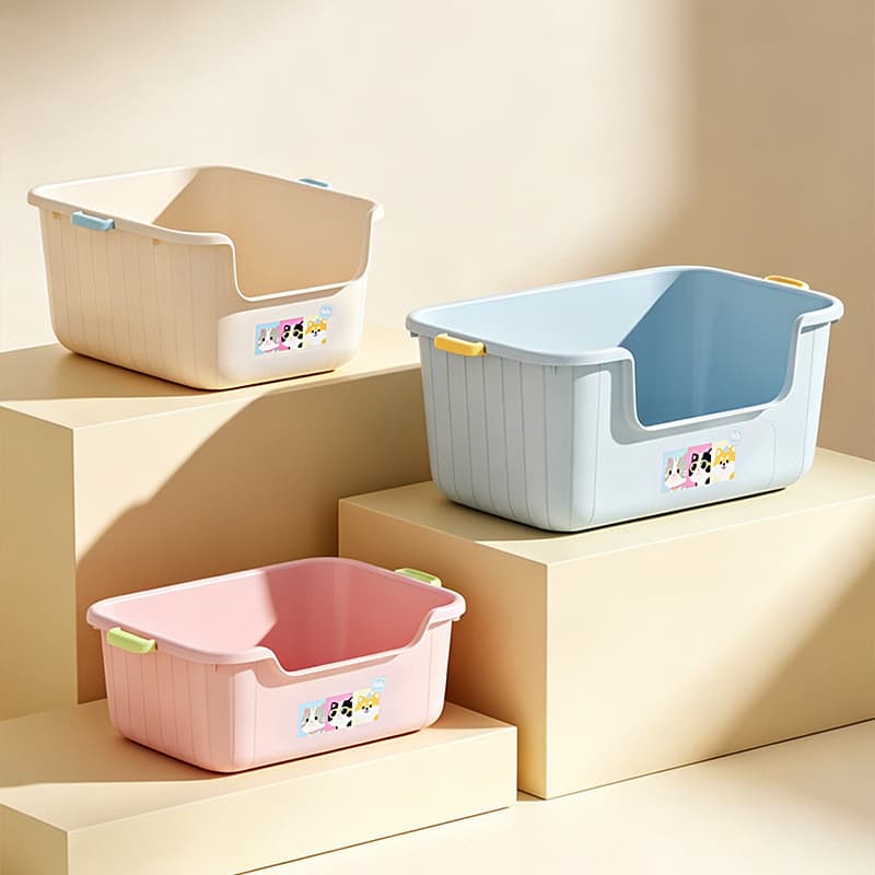 Caixa de areia para gatos aberta, grande, à prova de respingos, banheiro para gatos, animal de estimação, bonito, desenh
