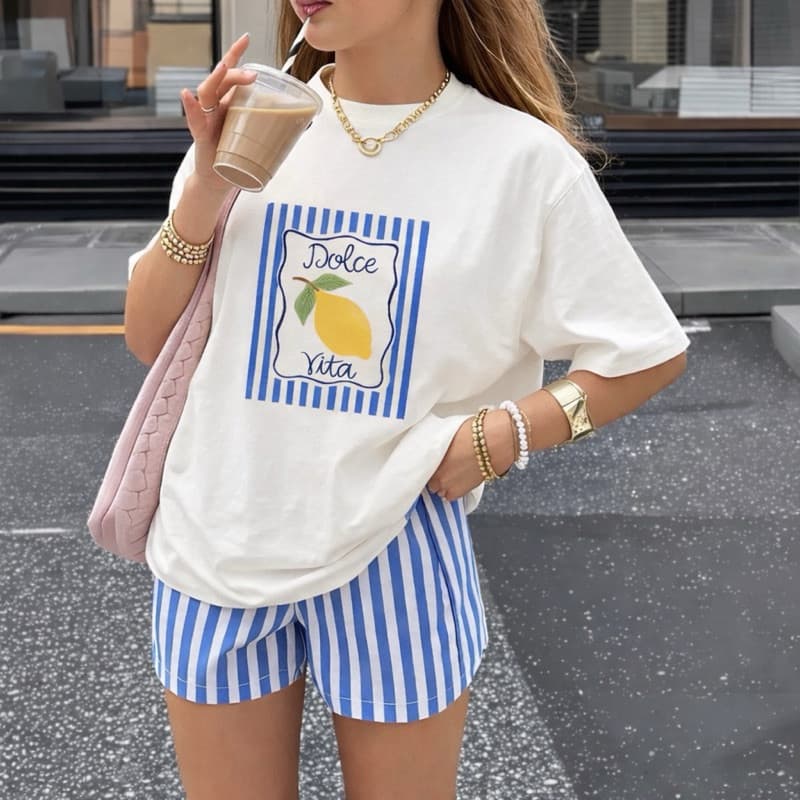 Camiseta Feminina Dolce Vita Limão 100% Algodão Premium Moda Verão Casual Lumix