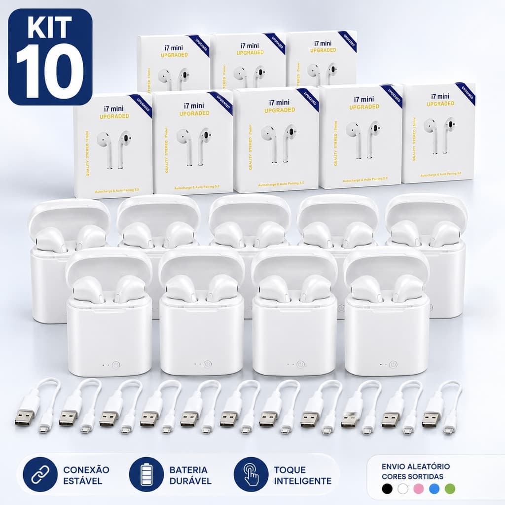 Atacada Kit 5/10 Fone Sem Fio Bluetooth i7 Mini 5.0 Com Microfone