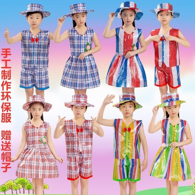 Crianças trajes de proteção ambiental meninos meninas vestidos de jardim de infância artesanal meninos trajes de desempe