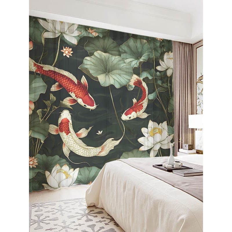Novo estilo chinês carpa vermelha lótus Blackout cortina estúdio sala de chá gaze cortina quarto Bay janela estudo sala